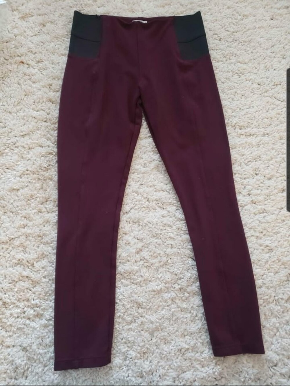 Kismet Burgundy Ponte Skinny Pants with Black Waist Panels